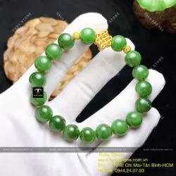 Vòng chuỗi ngọc bích Canada mix charm vàng 24k - Hình ảnh 4