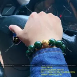 Vòng chuỗi ngọc bích Canada màu đậm 14 ly, mix charm vàng 24k - Hình ảnh 2