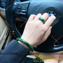 Bộ sản phẩm vòng bản tròn và nhẫn ngọc Jadeite A (Cẩm thạch sơn thuỷ)