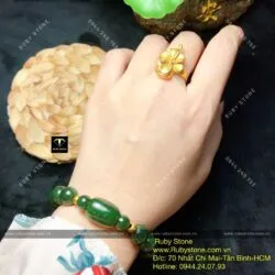 Vòng chuỗi Ngọc bích mix Lu thống, bi vàng 24k