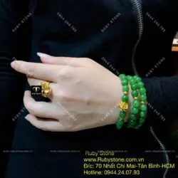 Vòng chuỗi Ngọc bích Canada 8 ly, cuốn 3 vòng, mix charm vàng 24k - Hình ảnh 6
