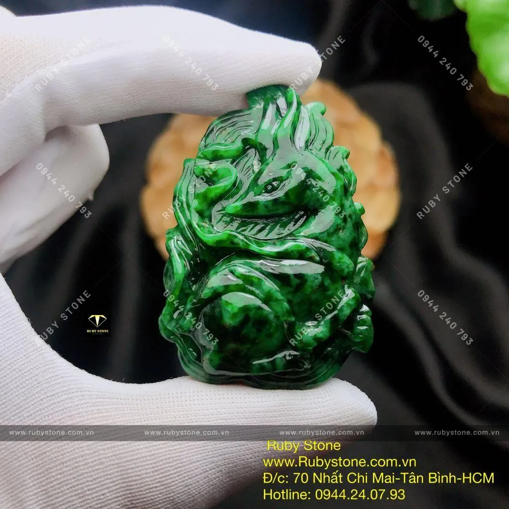 Hồ ly ngọc Cẩm thạch Sơn thủy Myanmar, KT 46mm Hồ ly ngọc Cẩm thạch Sơn thủy Myanmar, KT 46mm