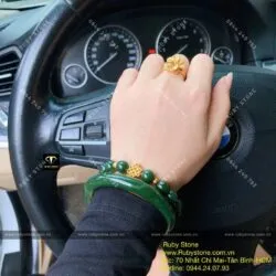 Bộ sản phẩm vòng bản tròn và vòng chuỗi Ngọc bích mix charm vàng 24k - Hình ảnh 6