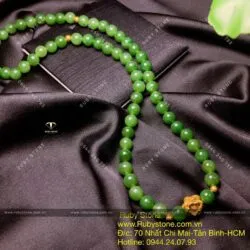 Chuỗi cổ ngọc bích Canada 8 ly, mix charm vàng hoa sen 24k - Ảnh 3
