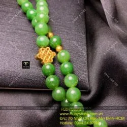 Chuỗi cổ ngọc bích Canada 8 ly, mix charm vàng 24k - Ảnh 4