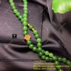 Chuỗi cổ ngọc bích Canada 8 ly, mix charm vàng 24k - Ảnh 5