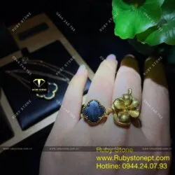 Nhẫn cỏ 4 cánh Ngọc bích đen, vàng 18k - Ảnh 3