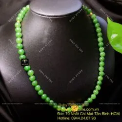 Chuỗi cổ ngọc bích Canada 8 ly, mix charm vàng hoa sen 24k - Ảnh 10