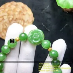 Vòng chuỗi Ngọc bích mix hoa mẫu đơn, bi vàng 24k - Ảnh 5