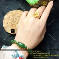 Vòng chuỗi Ngọc bích mix Lu thống, bi vàng 24k - Hình ảnh 2
