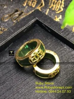 Nhẫn cặp ngọc bích Canada, vàng 18k - Hình ảnh 2