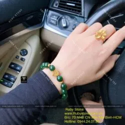 Vòng chuỗi ngọc bích Canada màu đậm, mix charm vàng 24k - Ảnh 5