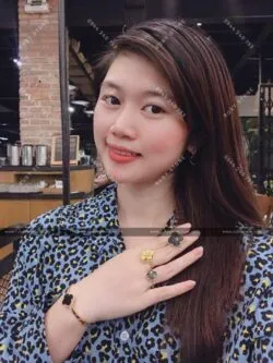 Mặt dây cỏ 4 cánh Ngọc bích đen, vàng 18k - Ảnh 2