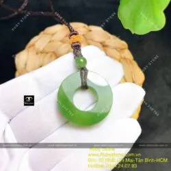 Mặt dây chuyền đồng điếu vuông Ngọc bích xanh lá, ĐK 28mm - Ảnh 5