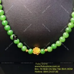 Chuỗi cổ ngọc bích Canada 8 ly, mix charm vàng hoa sen 24k - Ảnh 11