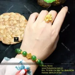 Vòng chuỗi ngọc bích Canada mix charm vàng 24k