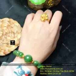 Vòng chuỗi Ngọc bích mix bi vàng 24k