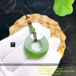 Mặt dây chuyền đồng điếu vuông Ngọc bích xanh lá, ĐK 28mm - Ảnh 3