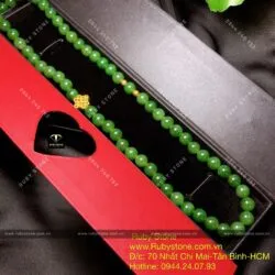 Chuỗi cổ ngọc bích Canada 8 ly, mix charm vàng 24k - Ảnh 7