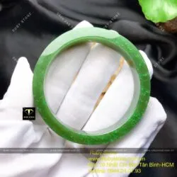Bộ sản phẩm vòng bản vuông 12mm Ngọc bích xanh lý và nhẫn tròn 6mm - Hình ảnh 3