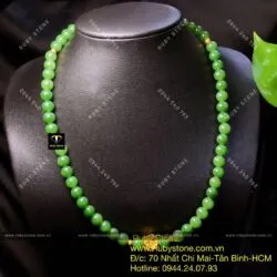 Chuỗi cổ ngọc bích Canada 8 ly, mix charm vàng hoa sen 24k - Ảnh 6