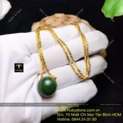 Mặt dây chuyền Trái châu Ngọc bích xanh đậm 16 ly - Hình ảnh 2