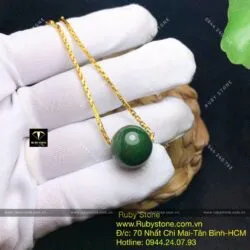 Mặt dây chuyền Trái châu Ngọc bích xanh đậm 16 ly - Hình ảnh 4