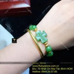 Vòng Mân Côi ngọc bích Canada, mix bi vàng 24k - Hình ảnh 4