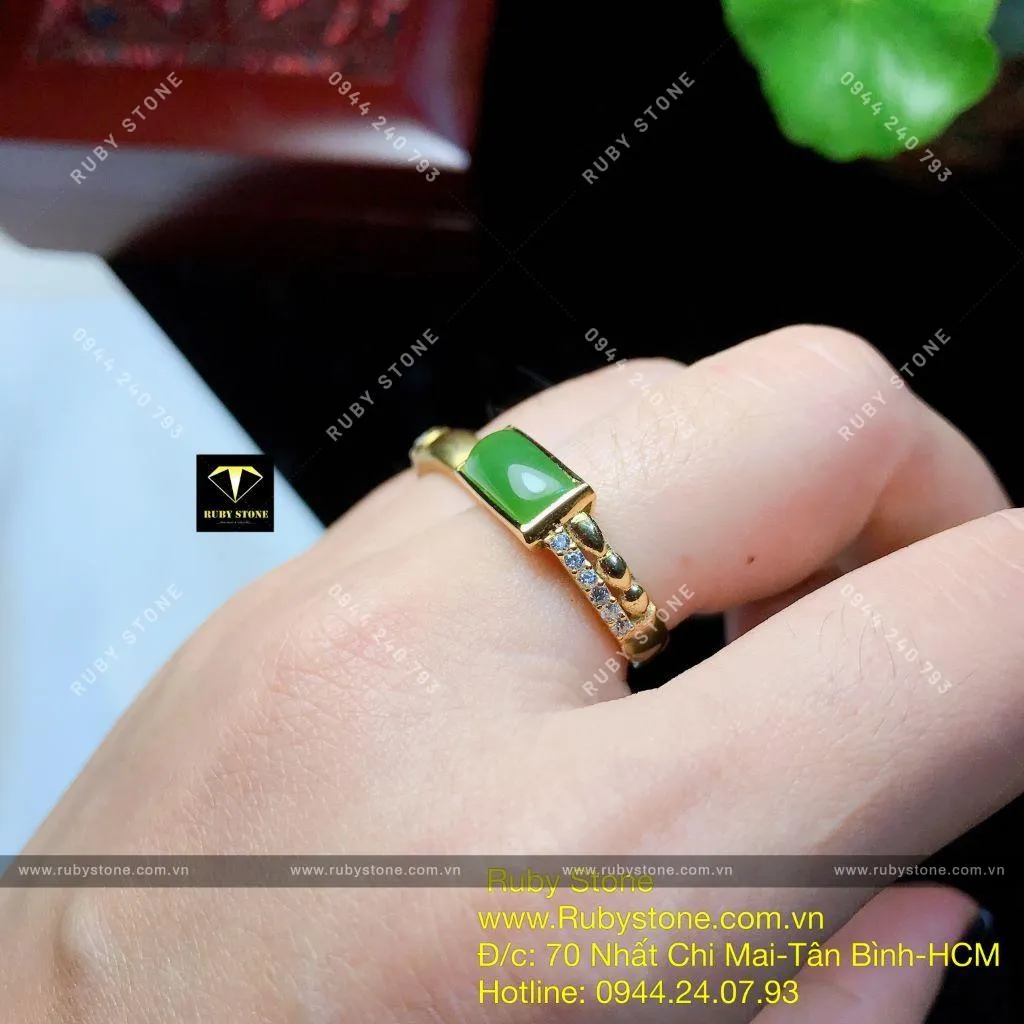 Nhẫn yên ngựa mảnh ngọc bích Canada, vàng 10k Nhẫn yên ngựa mảnh ngọc bích Canada, vàng 10k - Ảnh 5