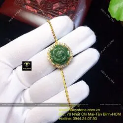 Lắc hoa mẫu đơn ngọc bích Canada, vàng 18k - Hình ảnh 6
