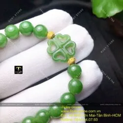 Vòng Ngọc bích 8 ly mix charm trái tim, bi vàng 24k - Ảnh 2