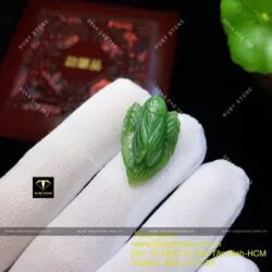 Ngọc thiền (ve sầu) ngọc bích ngự trên lá, KT 20mm - Hình ảnh 4