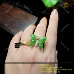 Nhẫn hồ điệp cánh ghép Ngọc bích, vàng 10k - Hình ảnh 4