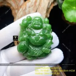 Phật Di Lặc ngọc bích Canada vai quẩy đào tay cầm túi tiền, KT 52mm - Hình ảnh 6