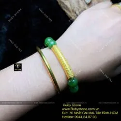 Vòng tay ngọc bích Canada 10 ly, mix charm Bát Nhã Tâm Kinh vàng 24k - Ảnh 2