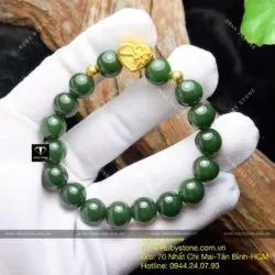Vòng ngọc bích Canada 10 ly, mix charm vàng trái tim 24k - Ảnh 4