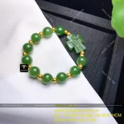 Vòng Mân Côi ngọc bích Canada, mix bi vàng 24k - Hình ảnh 11