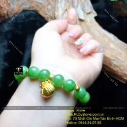 Vòng tay ngọc bích Canada 10 ly, mix charm vàng túi tiền 24k - Hình ảnh 3