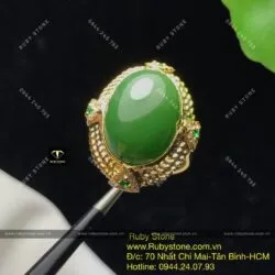 Nhẫn oval ngọc bích Canada vàng dây vặn, vàng 10k