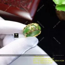 Nhẫn ngọc bích Canada kiểu đốt trúc, vàng 10k Nhẫn ngọc bích Canada kiểu đốt trúc, vàng 10k