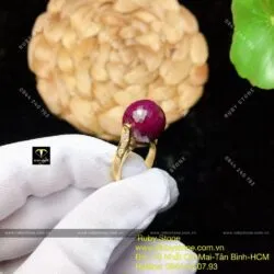 Nhẫn trái châu Ruby Nam Phi mài giác, vàng 18k - Ảnh 4
