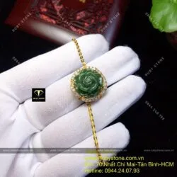 Lắc hoa mẫu đơn ngọc bích Canada, vàng 18k - Hình ảnh 8