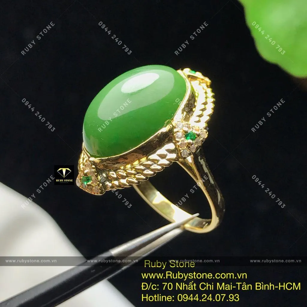 Nhẫn oval ngọc bích Canada vàng dây vặn, vàng 10k Nhẫn oval ngọc bích Canada vàng dây vặn, vàng 10k - Ảnh 7