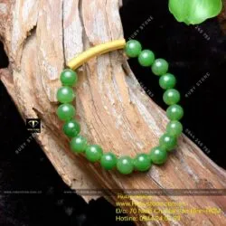 Vòng ngọc bích Canada 8 ly, mix charm vàng 24k khắc chú Bình an - Ảnh 5