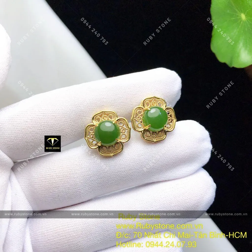 Khuyên tai ngọc bích Canada thiết kế dáng hoa mai, vàng 10k Khuyên tai ngọc bích Canada thiết kế dáng hoa mai, vàng 10k - Ảnh 7