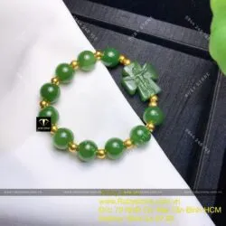 Vòng Mân Côi ngọc bích Canada, mix bi vàng 24k