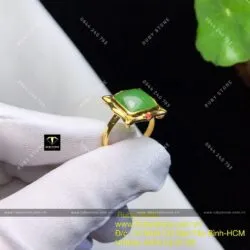 Nhẫn ngọc bích ổ vuông thiết kế, vàng 10k - Ảnh 3