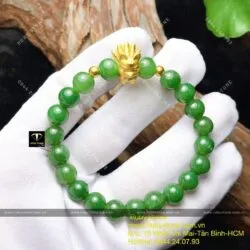 Vòng Ngọc bích Canada 8 ly, mix charm Hồ ly 9 đuôi, vàng 24k - Hình ảnh 5