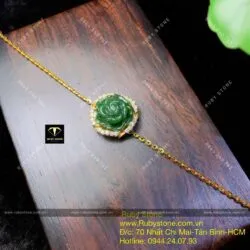 Lắc hoa mẫu đơn ngọc bích Canada, vàng 18k - Hình ảnh 9