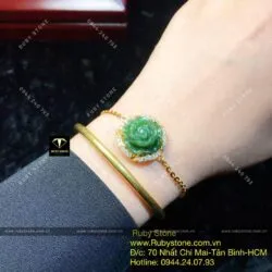 Lắc hoa mẫu đơn ngọc bích Canada, vàng 18k